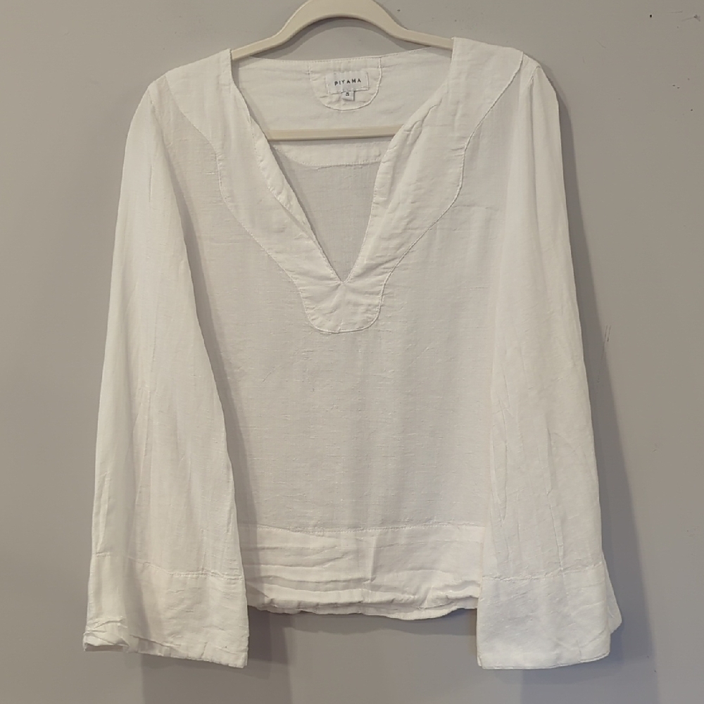 Piyama Pajama Top White Bell Sleeve Cotton Lyocell size Small